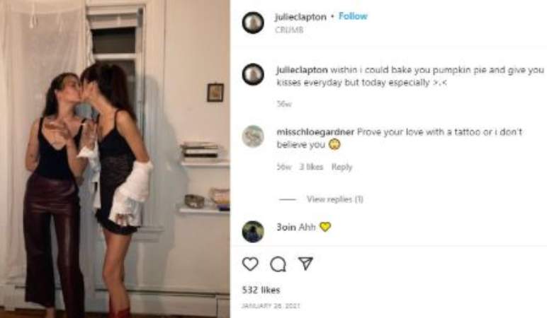 Julie Rose Clapton posted a picture of her kissing Chloe Gardner
